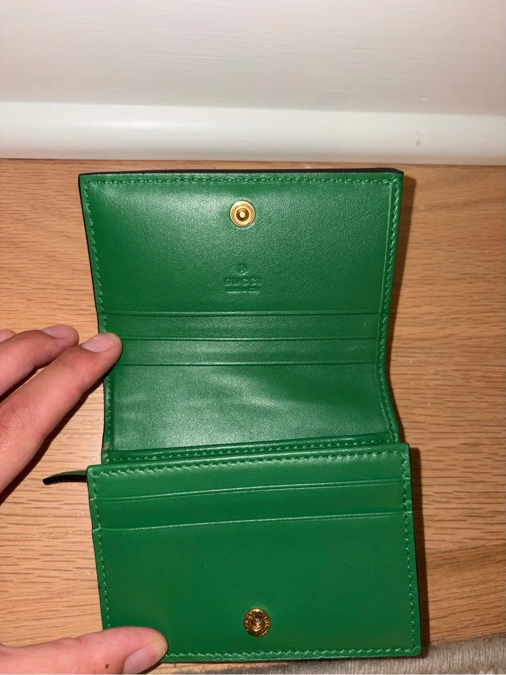 Gucci Green GG Marmont Mini Wallet with Gold Hardware